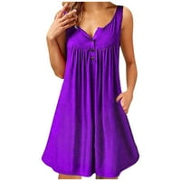 Женски Фустани V-Вратот Мода Печатени Мини Сонце Фустан Лето Ракави Фустан Виолетова 4XL
