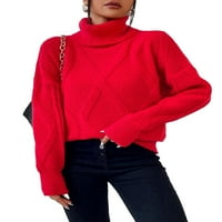 Обични Обични Пуловери Со Висок Врат Црвени Женски Џемпери Со Долги Ракави