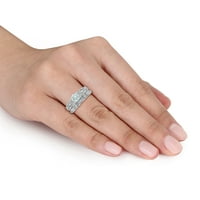 Miabella Women's's's'sims 1- CT Aquamarine создаде сафир и дијамант 10KT Бело злато свадбени прстени