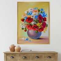 Сè уште живот букет сина и црвена цвеќиња врамени сликарски платно уметнички принт