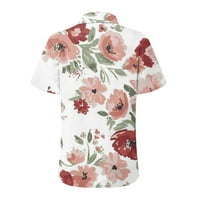 Блузи За Жени Се Вклопуваат Во Мода Секојдневен Краток Ракав Цвет Печатење Копчиња Ревер Кошула Врвот Блуза Дами Врвот Розова