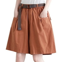 Ediodpoh лето цврста боја, обични панталони со широки нозе со големи димензии модни жени панталони женски шорцеви кафе xxxl