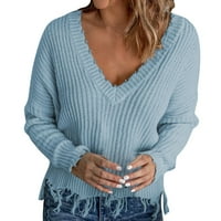 Женски Пуловер Џемпери Исечен Пуловер Џемпери За Жени Облечени Светло Сини XL