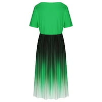 апсуј Летни Фустани За Жени Обични Печатени Фустани Со Градиент Со Кратки Ракави Со Кратки Ракави Зелена Големина
