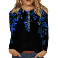 Строг Женски Копче Вратот Блузи Долг Ракав V Вратот Мода Печатење Кошула Блузи Маица Пуловер Блузи за жени облечени секојдневен
