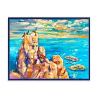 Дизајн на „Синиот океан од карпести карпи I 'Наутички и крајбрежен врамен платно wallид уметност печатење