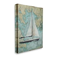 Stuple Industries гроздобер светски мапа едриличарски брод океански брег сликарство платно wallидна уметност од студио за лиценцирање
