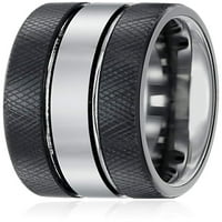 Sapphire Tungsten и Titanium Black Finish Twone Comfort Fit Wedding Bands Rings за мажи, со големина 11