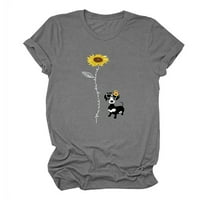 женски врвови Секојдневен моден сончоглед куче печатена кошула со кратки ракави За мажи И жени Темно Сива ХХЛ
