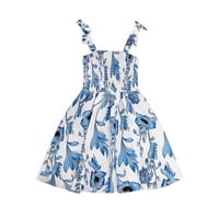 лежерен фустан на девојче од ниуредлтд летна топка вратот суспендер без ракави син цветен цветен принт обичен фустан за сарафан