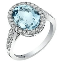 4. КТ овална форма сина аквамарин дијамантски прстен во 14к бело злато