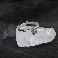 духбне моден женски отворен прстен рачно изработен мазен сребрен литературен накит модерен лист роза цвет