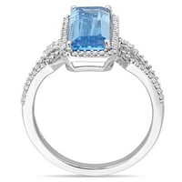 Miabella Women's 4- Carat T.G.W. Октагон-се-швајцарски сина топаз и карат Т.В. Тркалезен дијамант 14kt бело злато ореол прстен