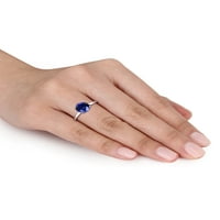 2- Карат Т.Г.В. Создаден сино сафир 10kt Бело злато солитер прстен за ангажман