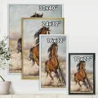 DesignArt „Браун коњ во трката“ фарма куќа врамена на платно wallидна уметност печатење