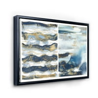 DesignArt 'Злато и темно сини апстрактни бранови II' модерна врамена платна wallидна уметност печатење