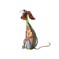 Декмод Еклектичен Метал Внатрешна Надворешна Повеќебојна Скулптура На Кучиња Со Цветен Дизајн, 12W 17H