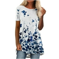 Пунтоко Лето Врвот За Жени Печатени Краток Ракав Пуловер Блуза Маица Бели 12