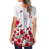 Ичуани Модна Жена Каузална Тркалезна Блуза За Печатење На Вратот Маица Со Кратки Ракави Летни Врвови