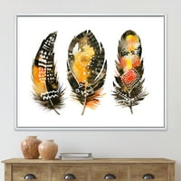 DesignArt 'Етнички бохо уметност портокалови пердуви' Боемјан и еклектичен врамен платно wallид уметност печатење