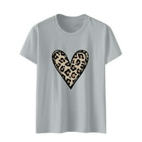 Pxiakgy ракави врвови печати жени маица Loveубов вратот o кратка обична блуза женска блуза сива с