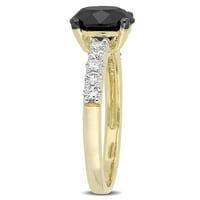 Миабела 1- Карат Т.В. Црно -бел дијамант 14к прстен за ангажман на жолто злато
