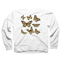 Монарх пеперутка Бела Графичка Дуксерка За Вратот На Екипажот-Дизајн Од Луѓе Л