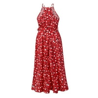 Дазнико Женски Летен Ракав Полка Точка Печатење Обичен Фустан На Плажа Црвен XL