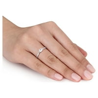 Miaенски Carat Carat T.G.W. Квадрат создаден бел сафир и тркалезен дијамантски акцент Стерлинг сребрен прстен за ангажман со