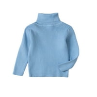 Niuer дете плете џемпери со цврста боја џемпер со висок врат на вратот на врвот пријатна пулвер со долг ракав сив 5y